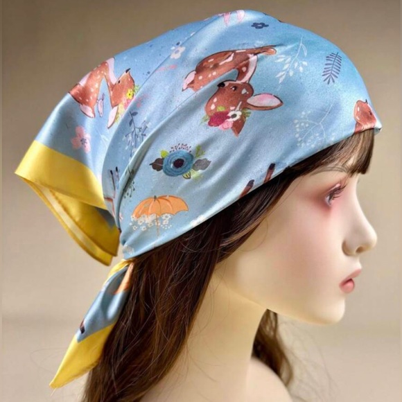 Deer Satin Scarf Square Bandana Kawaii cottagecore nature - Picture 3 of 4